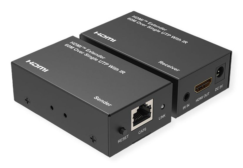 VALUE HDBaseT Extender-Kit – bis 60 m, 1920 × 1080 @ 60 Hz, HDMI 1.3, IR-Fernbedienung, Schwarz