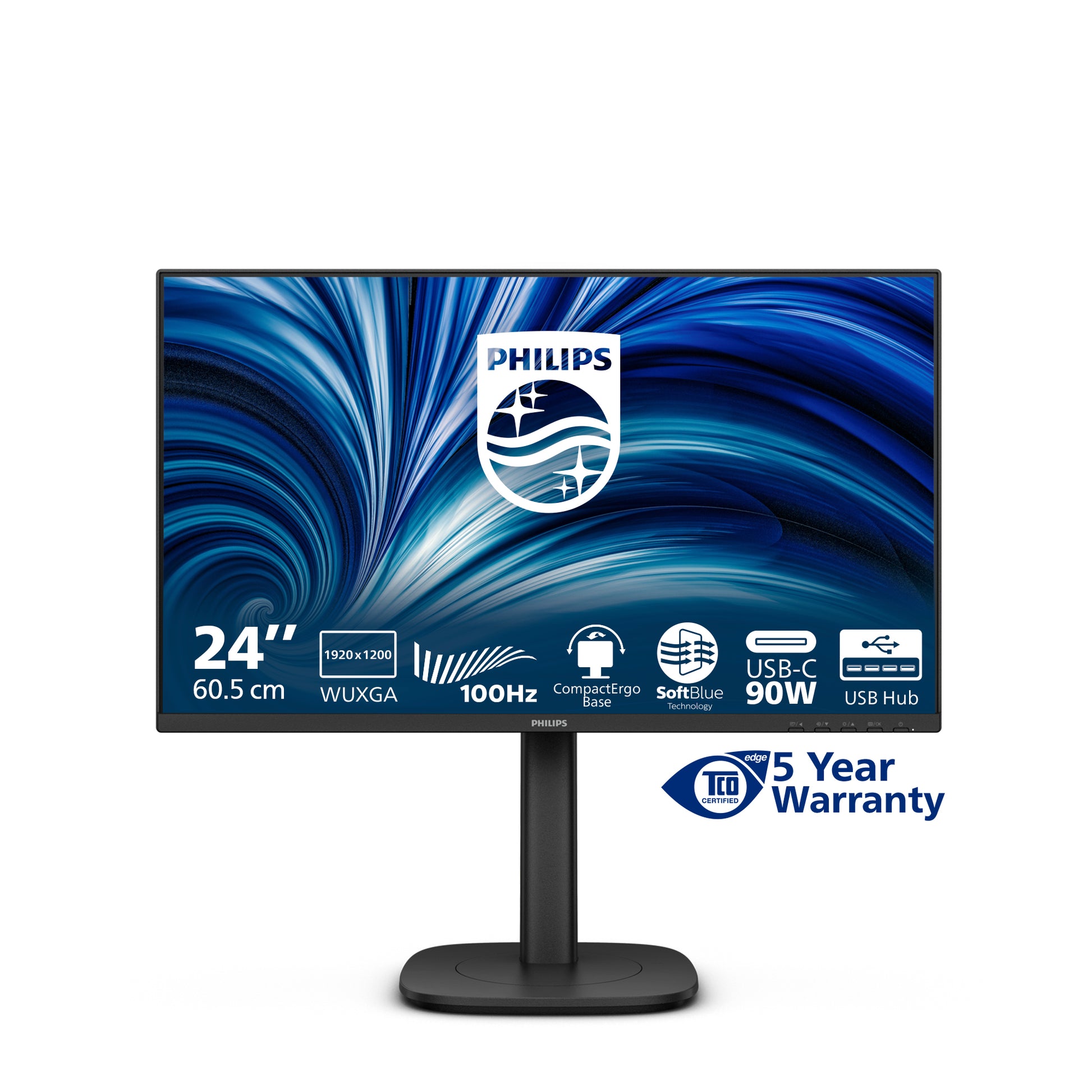 Philips 24B2U3301D/00 – Monitor, 24", IPS, 100 Hz, USB-Hub, Lautsprecher, höhenverstellbar, Schwarz