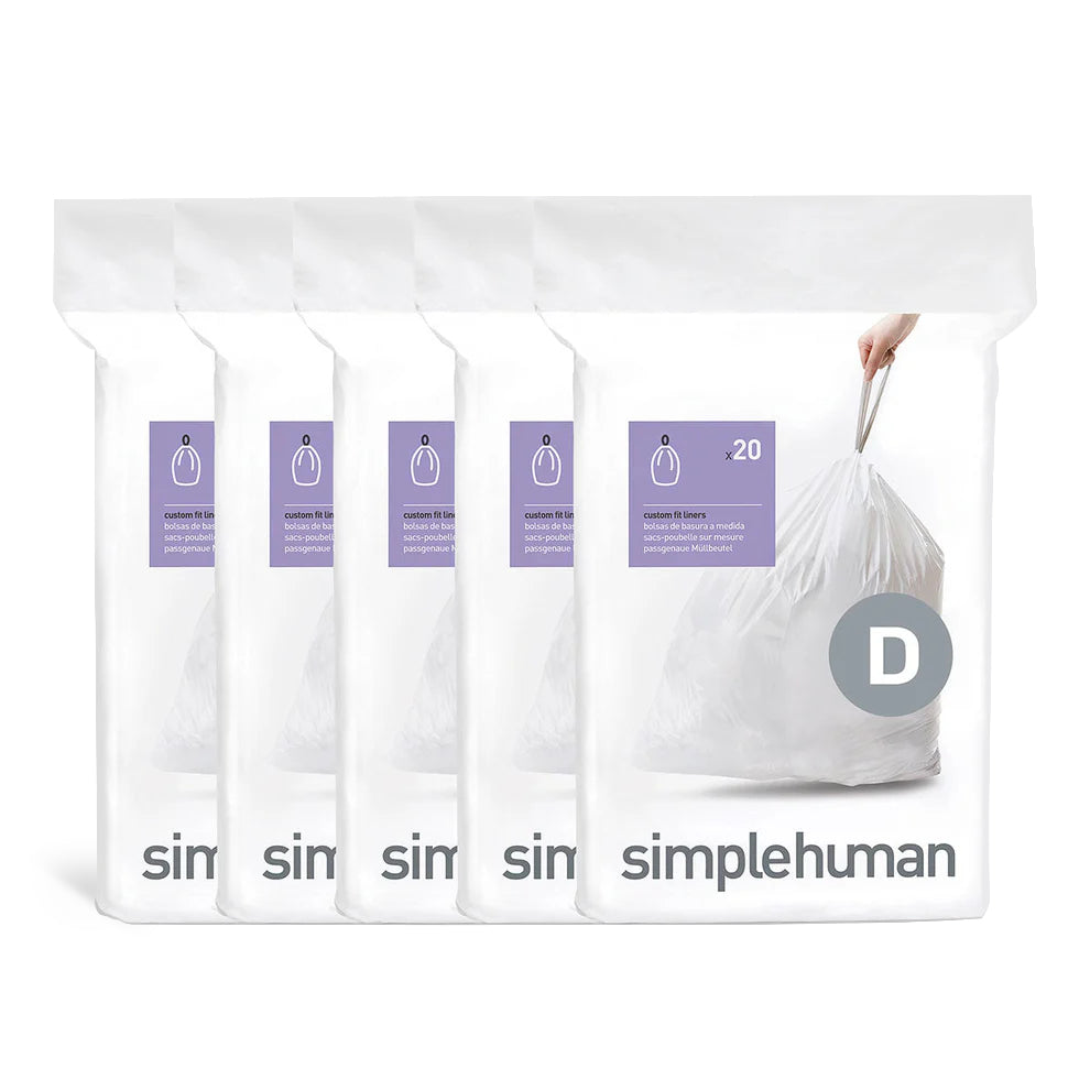 simplehuman Kehrichtsack für Code D – 20 l, mit Zugband, PE, Weiss, 708 × 401 mm, 100 Stk