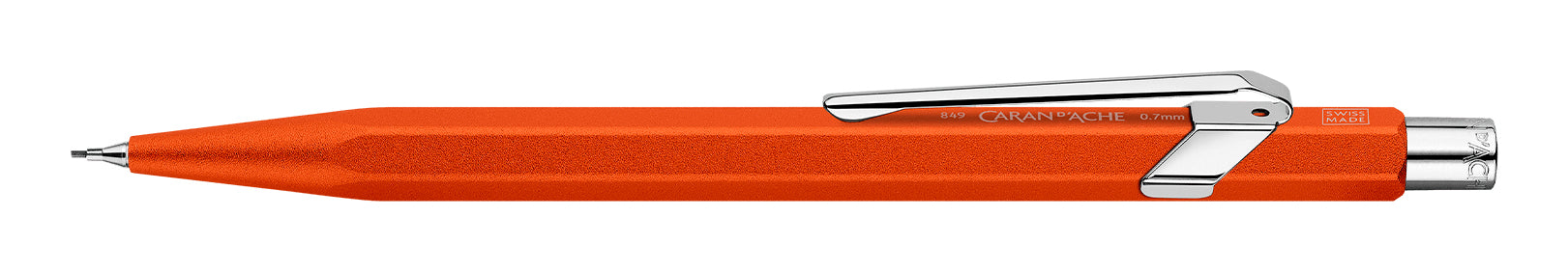 Caran d-Ache 849 Colormat-X Druckbleistift – 0,7 mm – Aluminium – Orange – mit Radierer – 1er-Pack