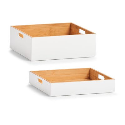 Zeller Present Aufbewahrungsbox (mit Griff) – Bambus – Weiss – 300 × 60 × 270 mm