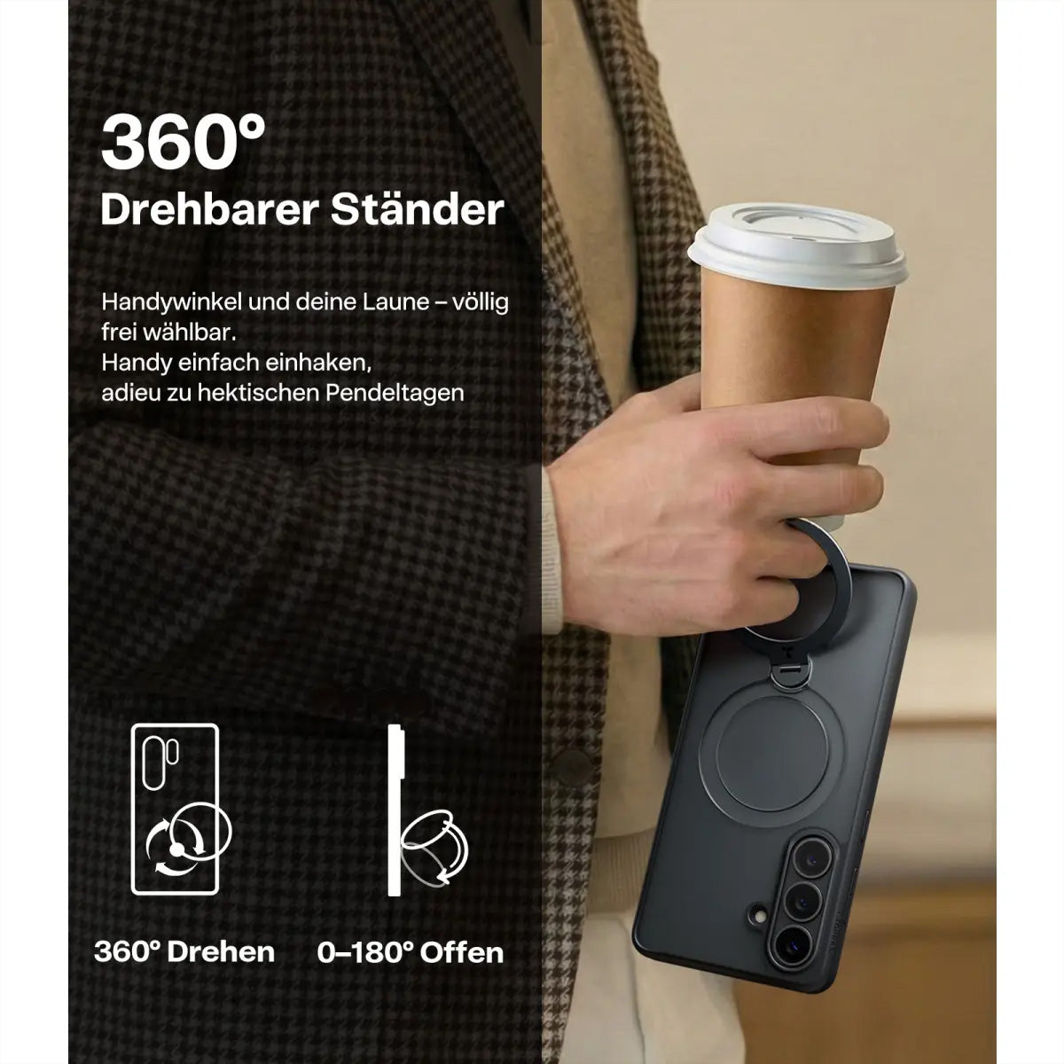 Torras Ostand 360 – Backcover – für Samsung Galaxy S26 Plus, MagSafe, mit Ständer, PC+TPU, schwarz
