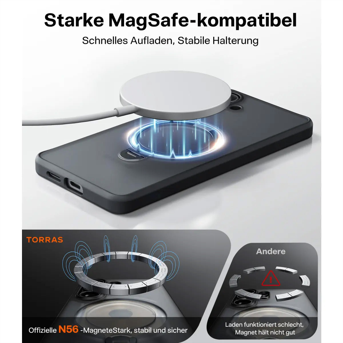 Torras Ostand 360 – Backcover – für Samsung Galaxy S26 Plus, MagSafe, mit Ständer, PC+TPU, schwarz