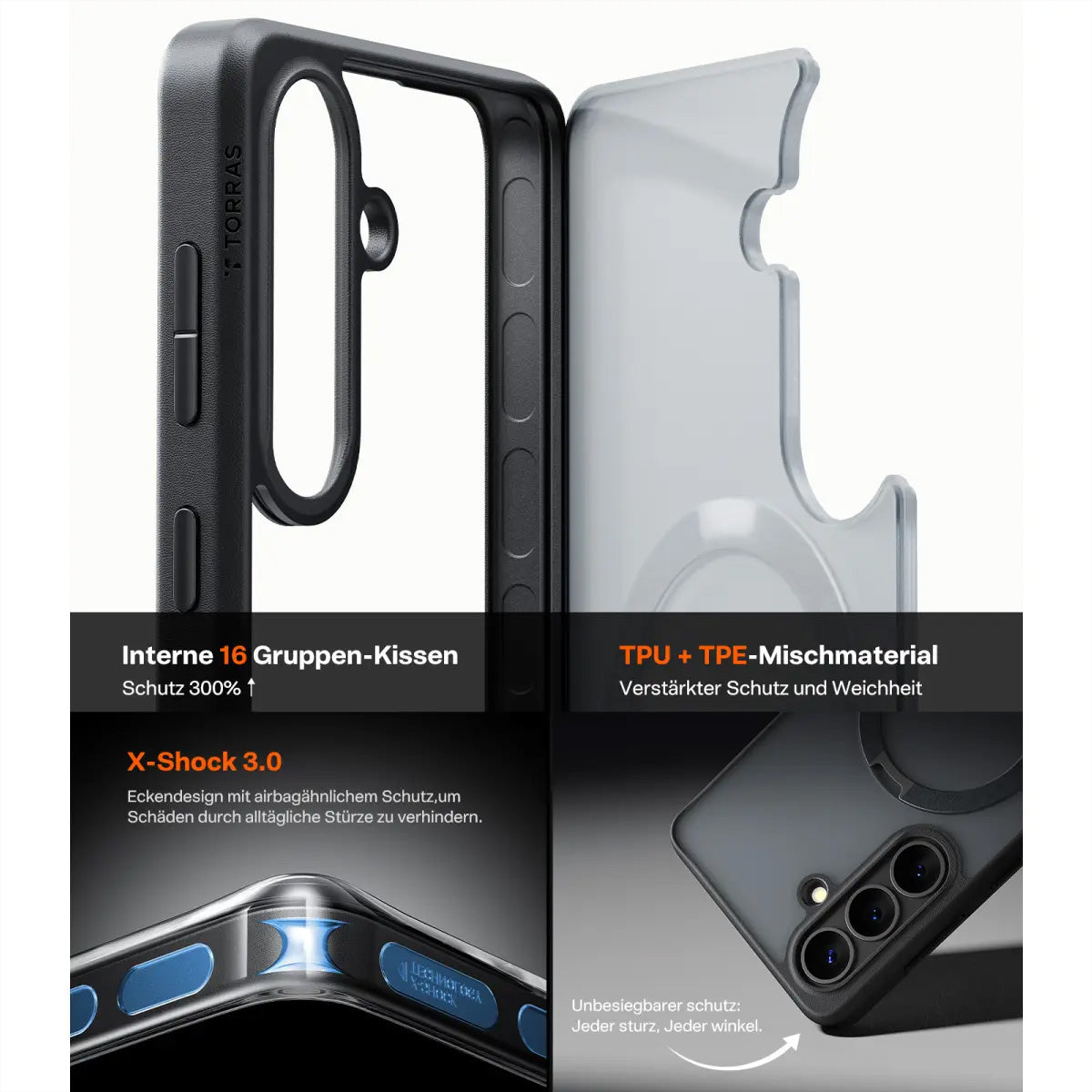 Torras Ostand 360 – Backcover – für Samsung Galaxy S26 Plus, MagSafe, mit Ständer, PC+TPU, schwarz