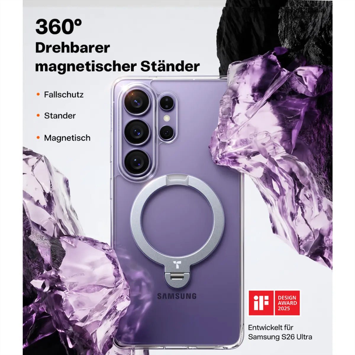 Torras Ostand 360° Spin Backcover – für Samsung Galaxy S26 Ultra, mit Ständer, Kunststoff, Transparent