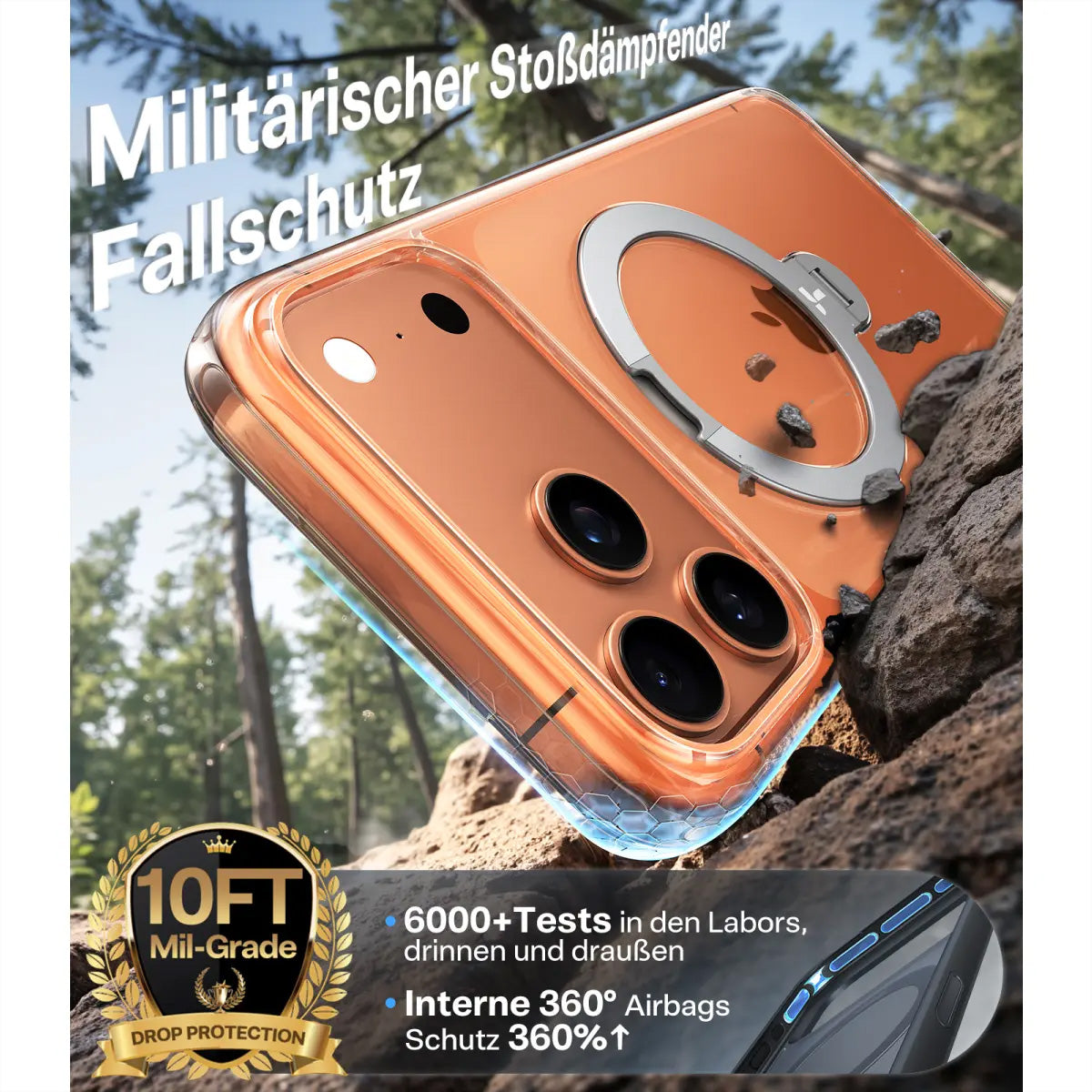 Torras Backcover – für Apple iPhone 17 Pro, MagSafe, mit Ständer, PC+TPU, transparent