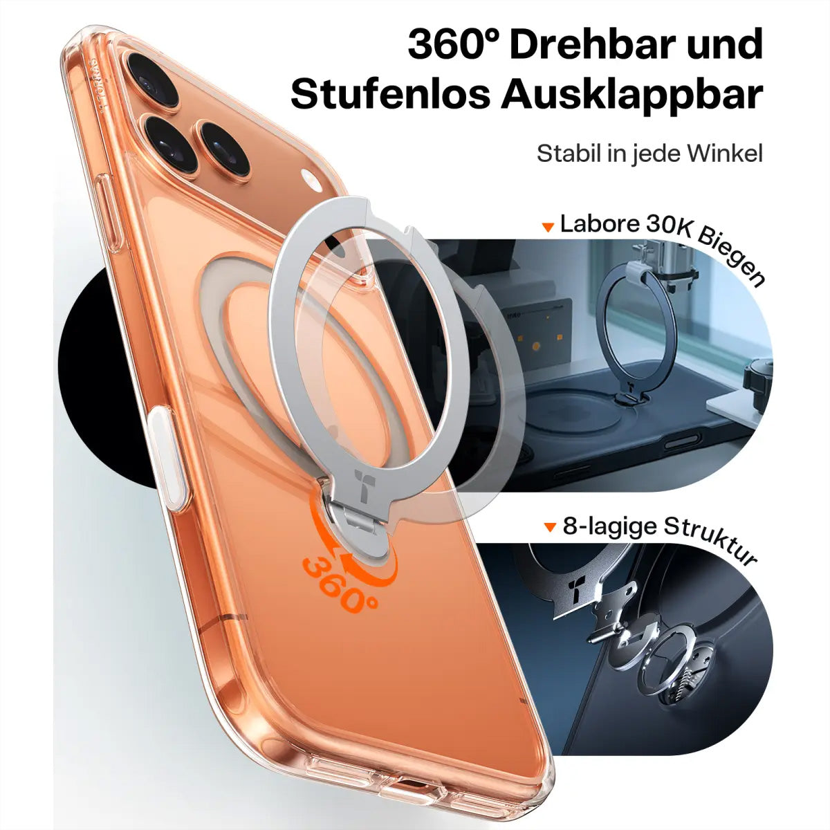 Torras Backcover – für Apple iPhone 17 Pro, MagSafe, mit Ständer, PC+TPU, transparent