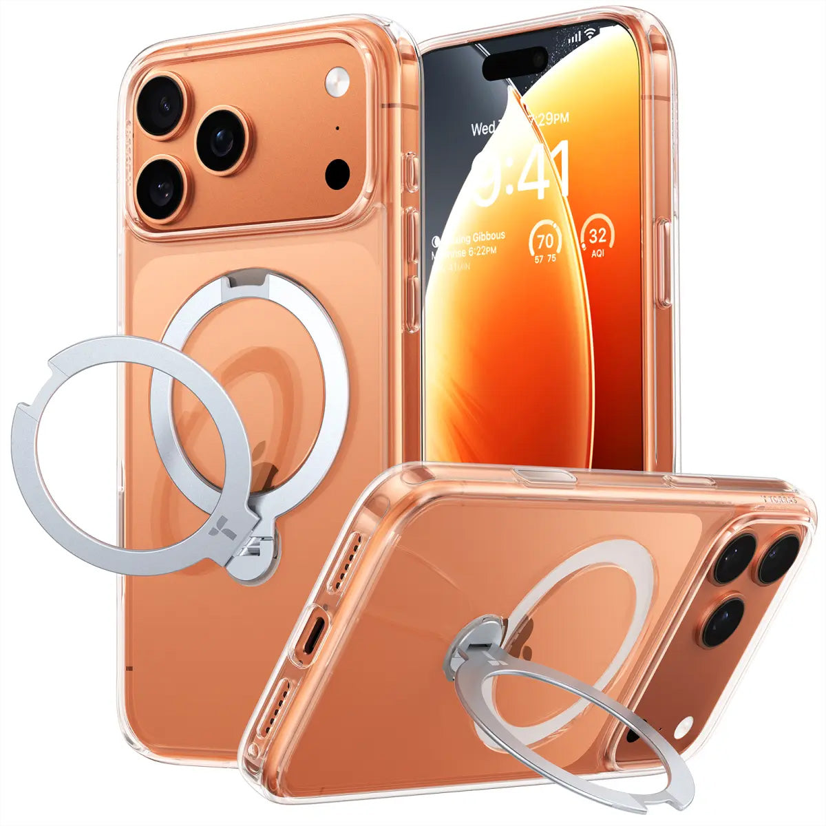 Torras Backcover – für Apple iPhone 17 Pro, MagSafe, mit Ständer, PC+TPU, transparent