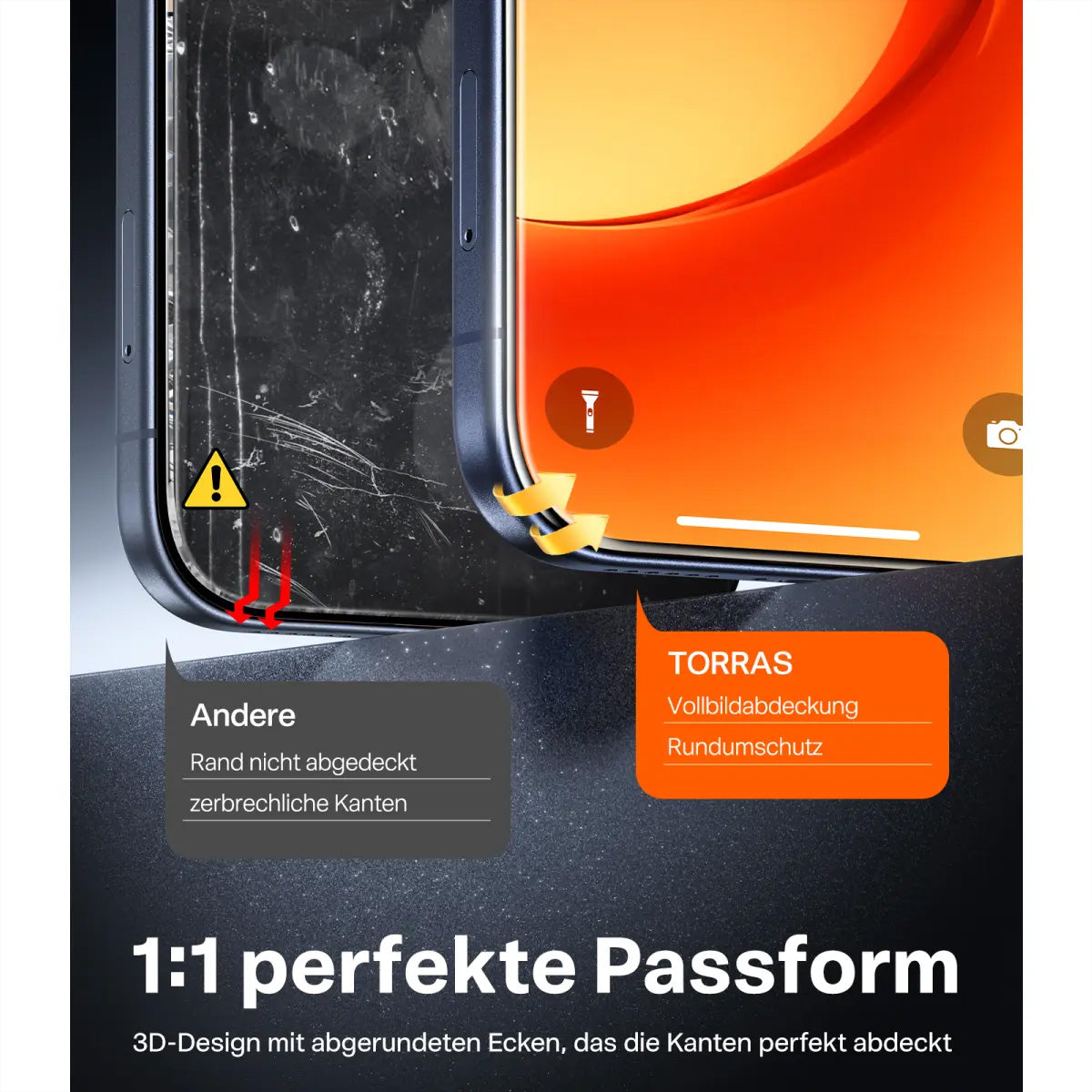 Torras Privacy-Filter (Panzerglas), 9H – für iPhone 17 – mit Applikator