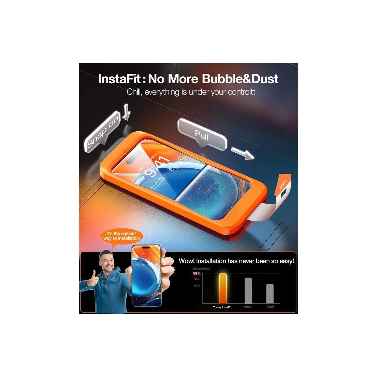 Torras Displayschutz (Panzerglas), fettabweisend – für iPhone 15 – mit Applikator