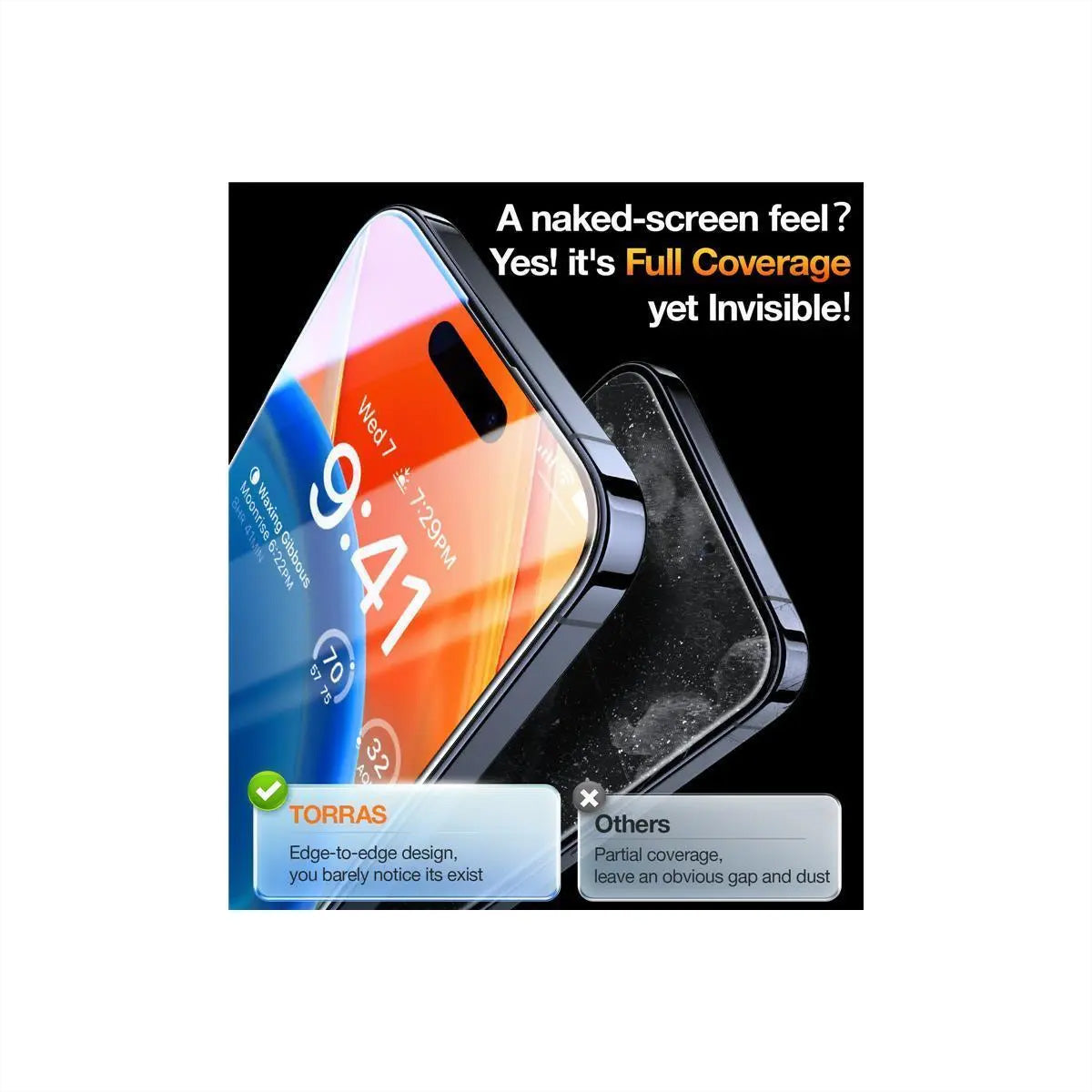 Torras Displayschutz (Panzerglas), fettabweisend – für iPhone 15 Pro – mit Applikator