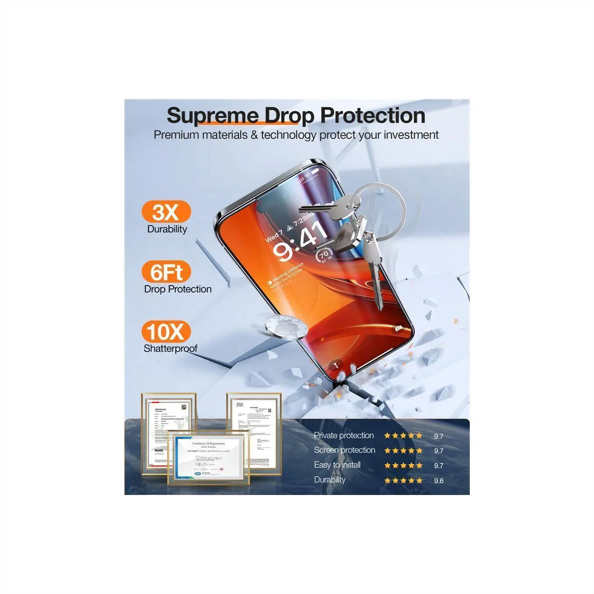 Torras Privacy-Filter (Panzerglas) – für iPhone 15 Pro Max – mit Applikator