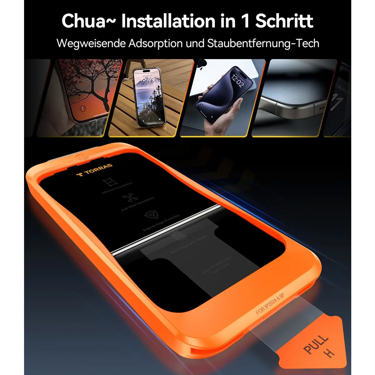 Torras Displayschutz (Panzerglas), fettabweisend – für iPhone 16 Pro Max – mit Applikator