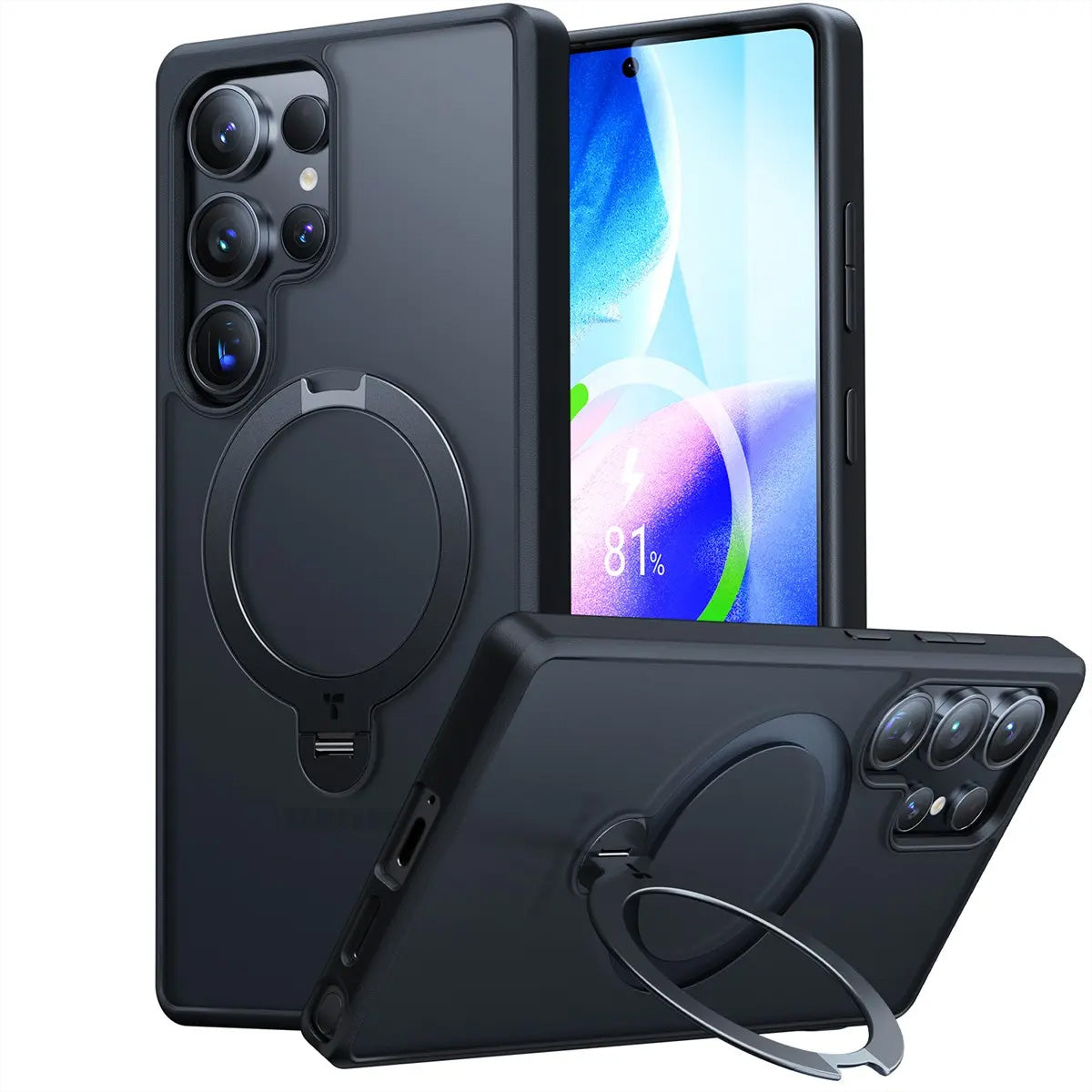 Torras Ostand 360 Backcover – für Samsung Galaxy S25 Ultra – MagSafe, mit Ständer, PC+TPU, Schwarz