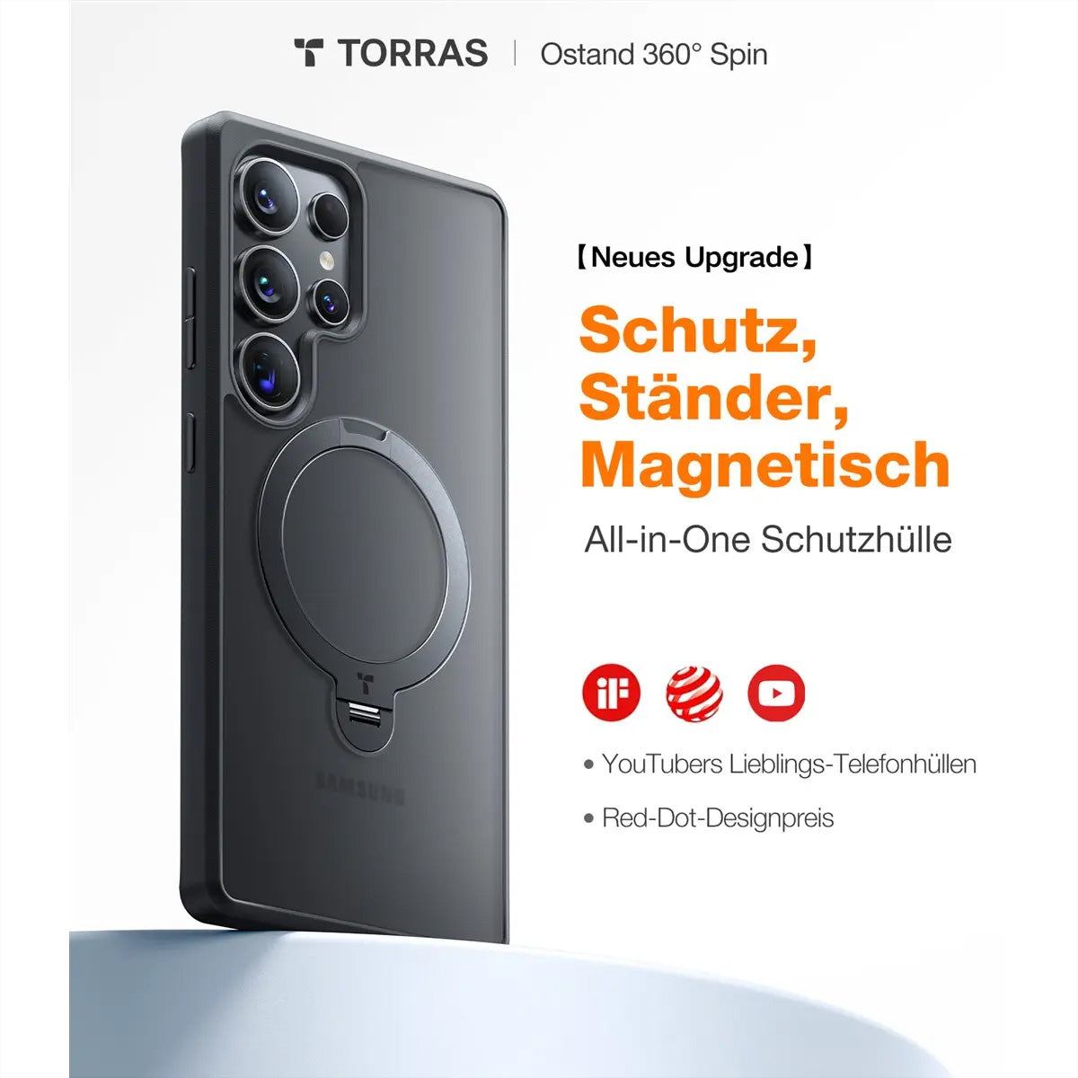 Torras Ostand 360 Backcover – für Samsung Galaxy S25 Ultra – MagSafe, mit Ständer, PC+TPU, Schwarz