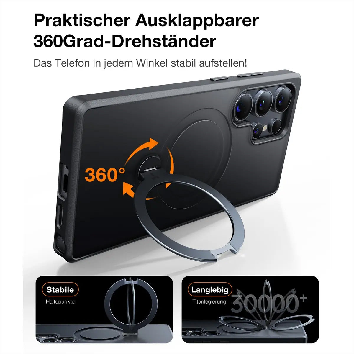 Torras Ostand 360 Backcover – für Samsung Galaxy S25 Ultra – MagSafe, mit Ständer, PC+TPU, Schwarz