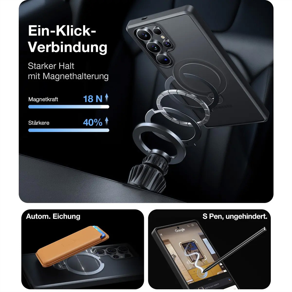 Torras Ostand 360 Backcover – für Samsung Galaxy S25 Ultra – MagSafe, mit Ständer, PC+TPU, Schwarz