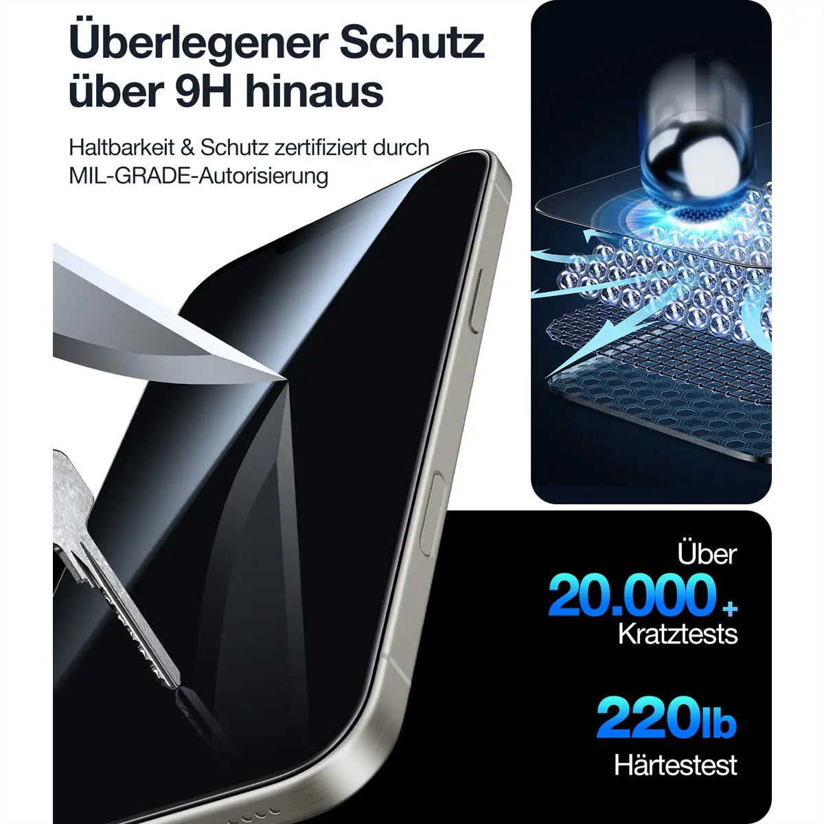 Torras Privacy-Filter (Panzerglas), fettabweisend – für iPhone 16 Pro – mit Applikator