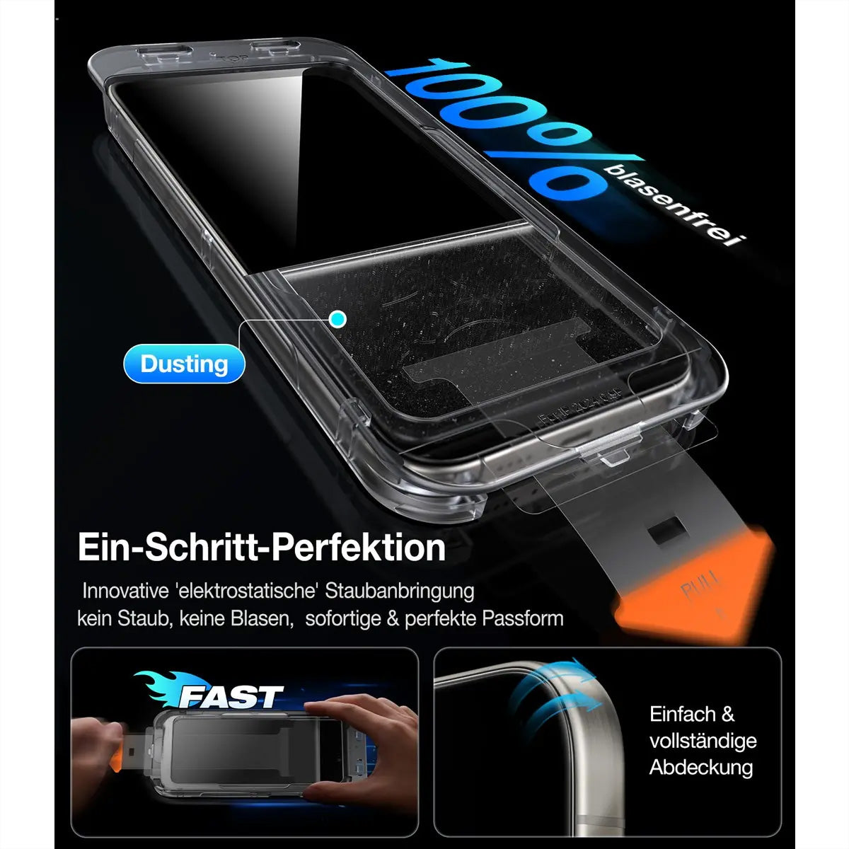 Torras Privacy-Filter (Panzerglas), fettabweisend – für iPhone 16 Pro – mit Applikator