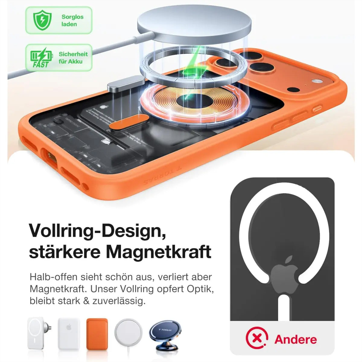 Torras Guardian Backcover – für Apple iPhone 17 Pro, MagSafe, PC+TPU, Orange, verstärkte Ecken