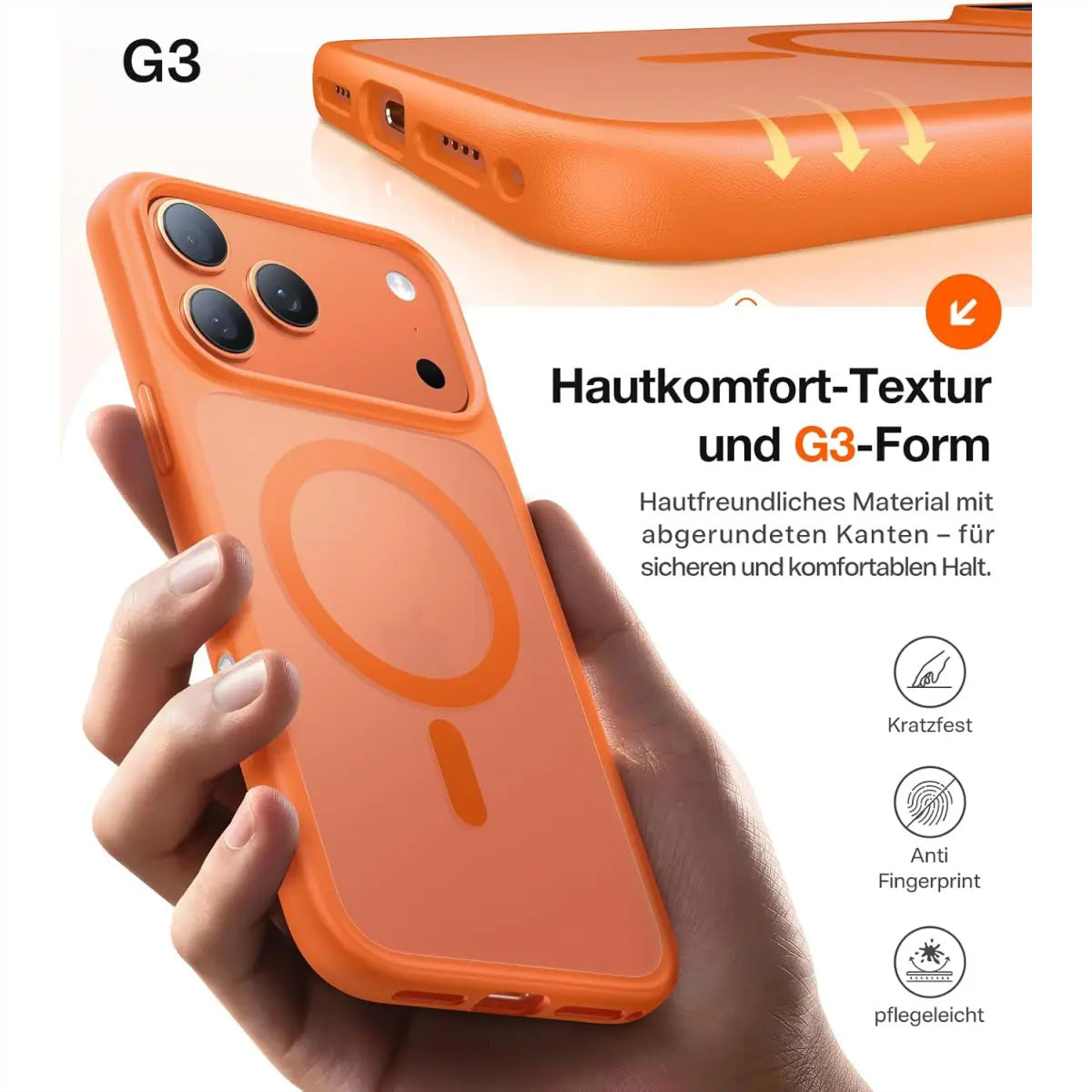 Torras Guardian Backcover – für Apple iPhone 17 Pro, MagSafe, PC+TPU, Orange, verstärkte Ecken
