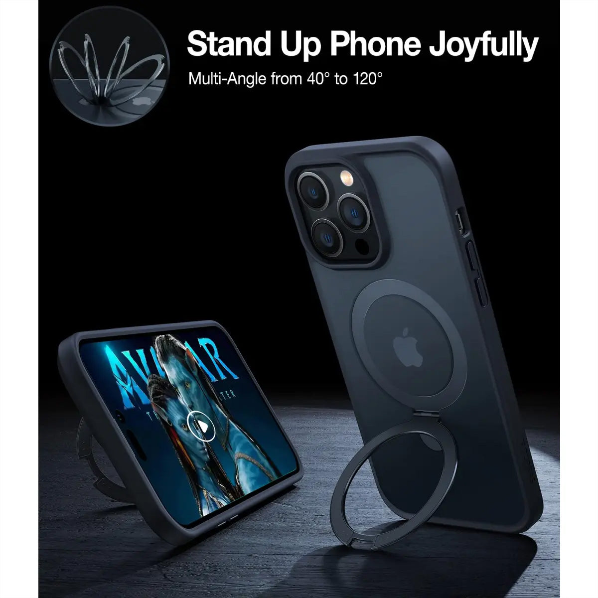 Torras UPRO Ostand Matte Backcover – für Apple iPhone 14 Pro Max, MagSafe, mit Ständer, PC+TPU, Schwarz