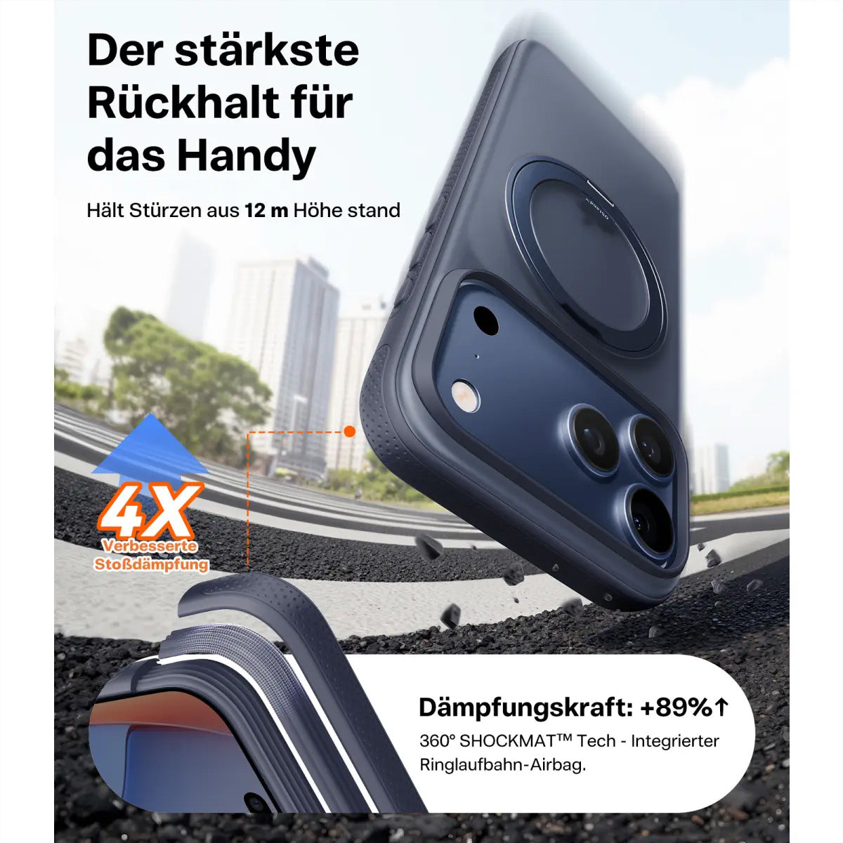 Torras Ostand R Fitness Backcover – für Apple iPhone 17 Pro Max, PC+TPU, schwarz, 360° Ringhalter