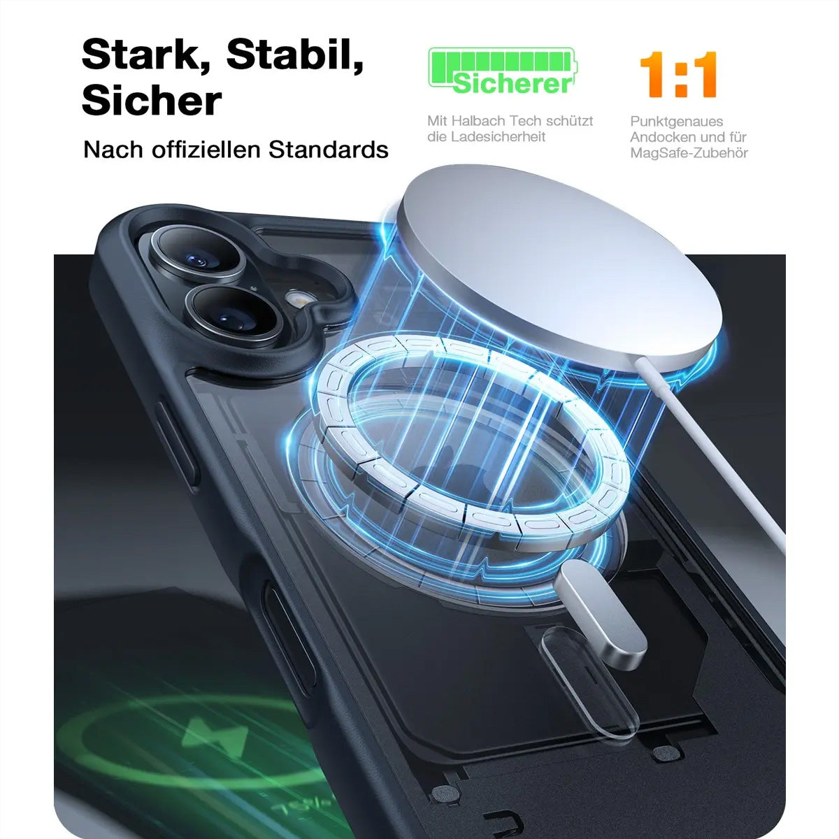 Torras Guardian Backcover – für Apple iPhone 16, MagSafe, PC+TPU, Schwarz, verstärkte Ecken