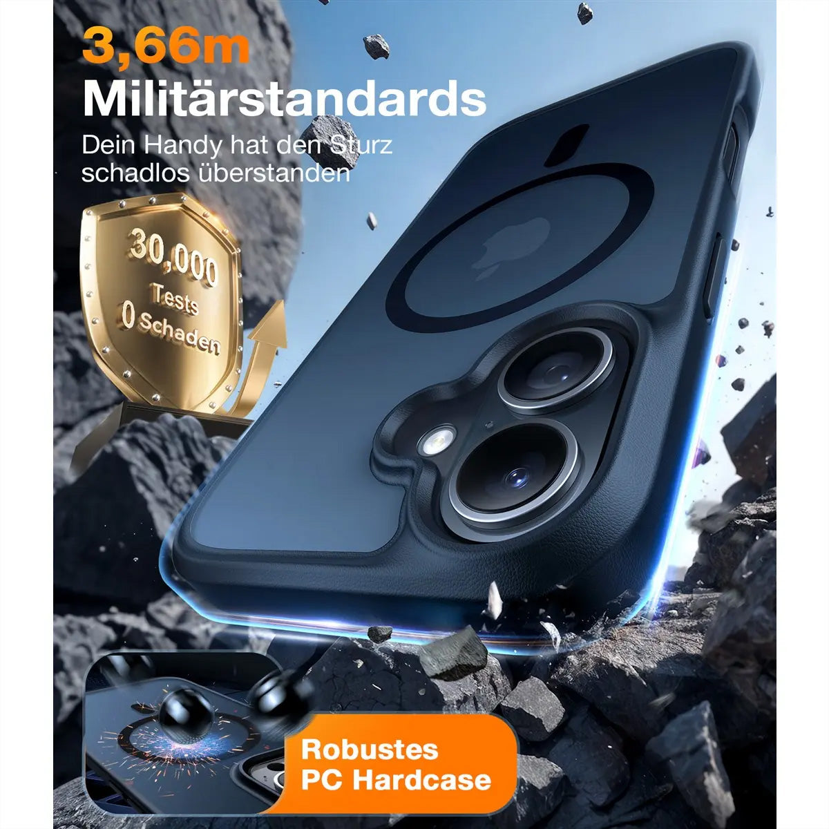 Torras Guardian Backcover – für Apple iPhone 16, MagSafe, PC+TPU, Schwarz, verstärkte Ecken