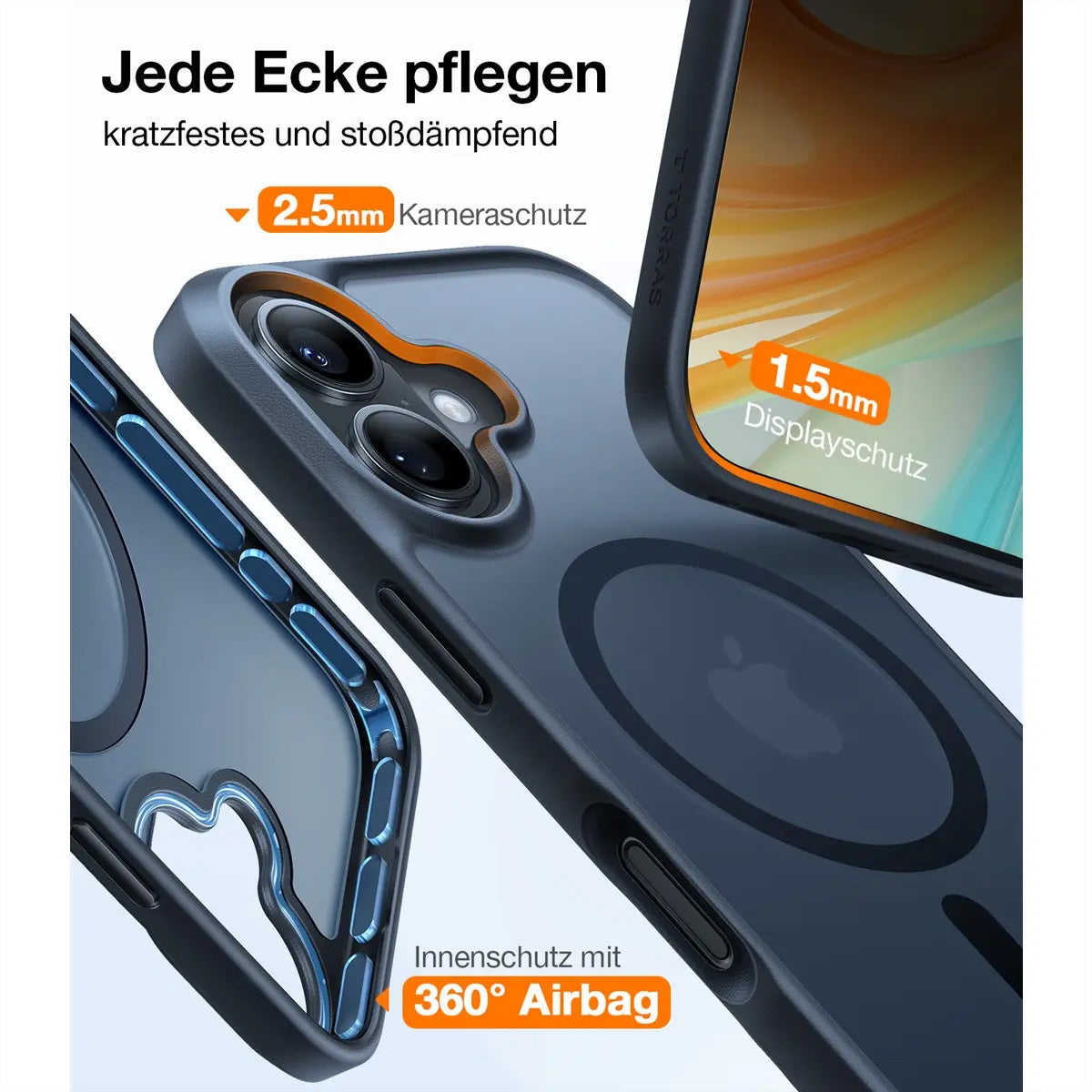 Torras Guardian Backcover – für Apple iPhone 16, MagSafe, PC+TPU, Schwarz, verstärkte Ecken