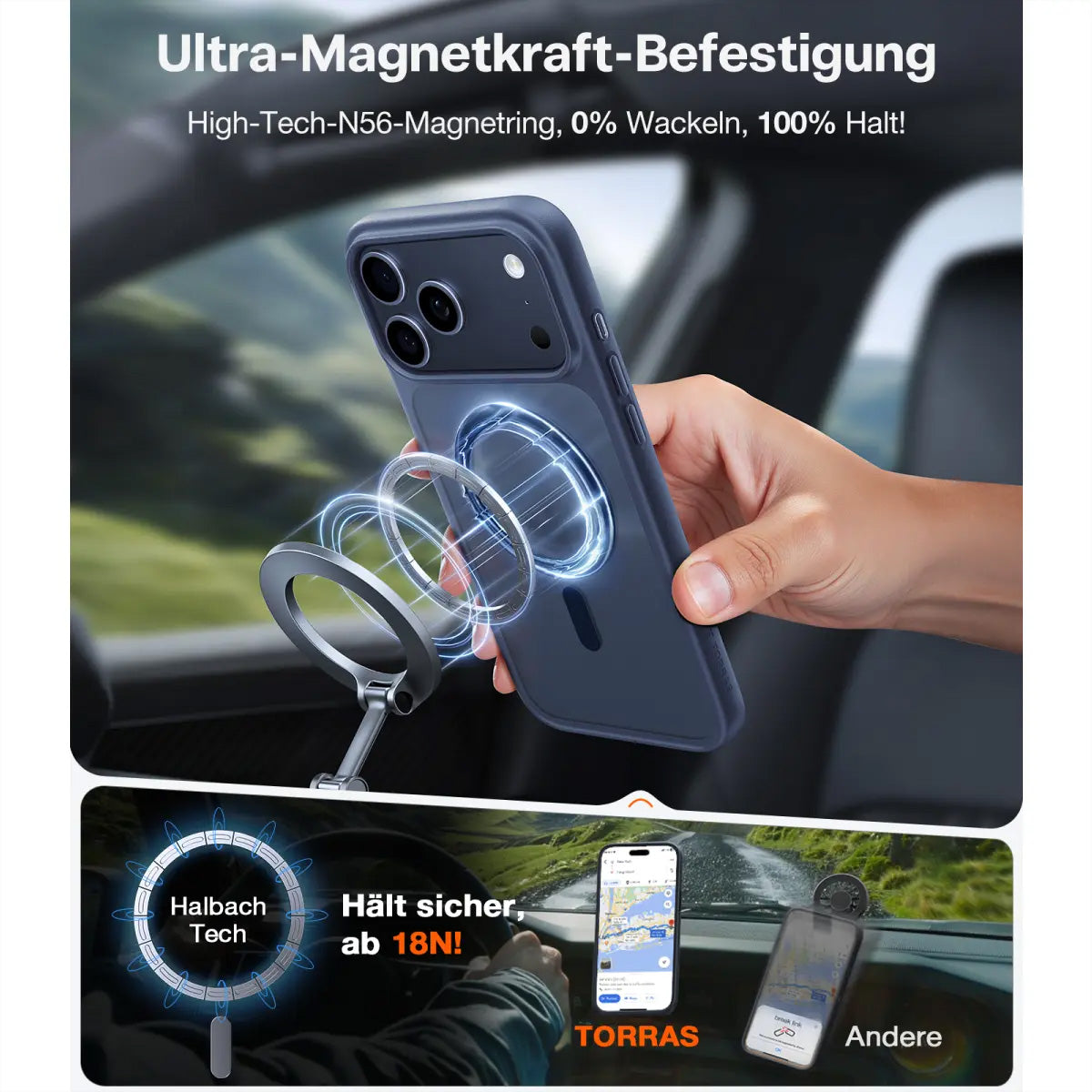 Torras Guardian Backcover – für Apple iPhone 17 Pro, MagSafe, PC+TPU, Blau