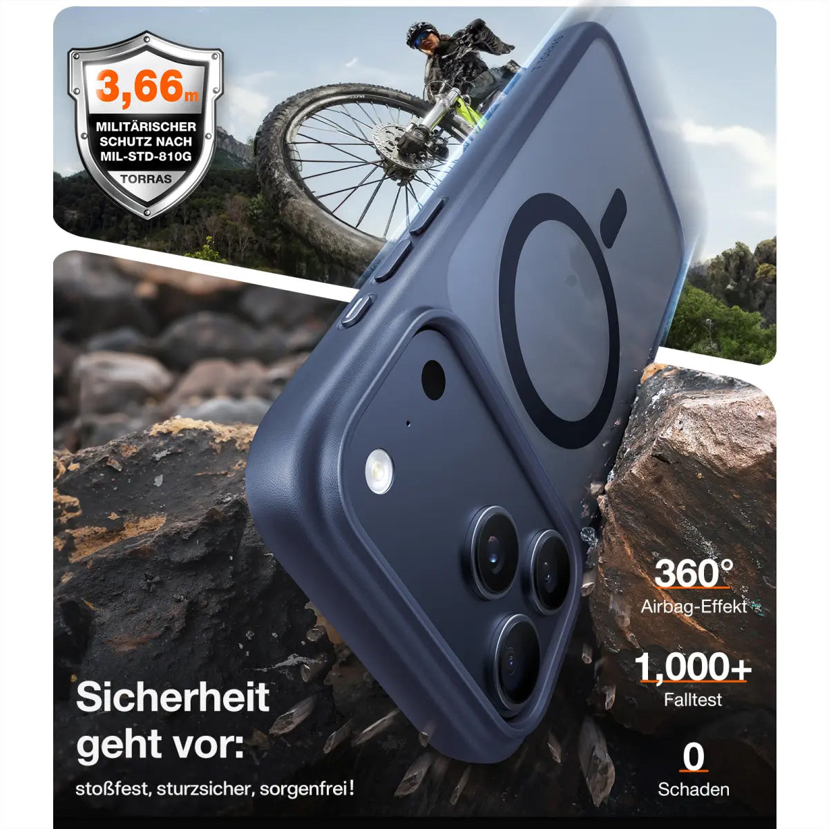 Torras Guardian Backcover – für Apple iPhone 17 Pro, MagSafe, PC+TPU, Blau