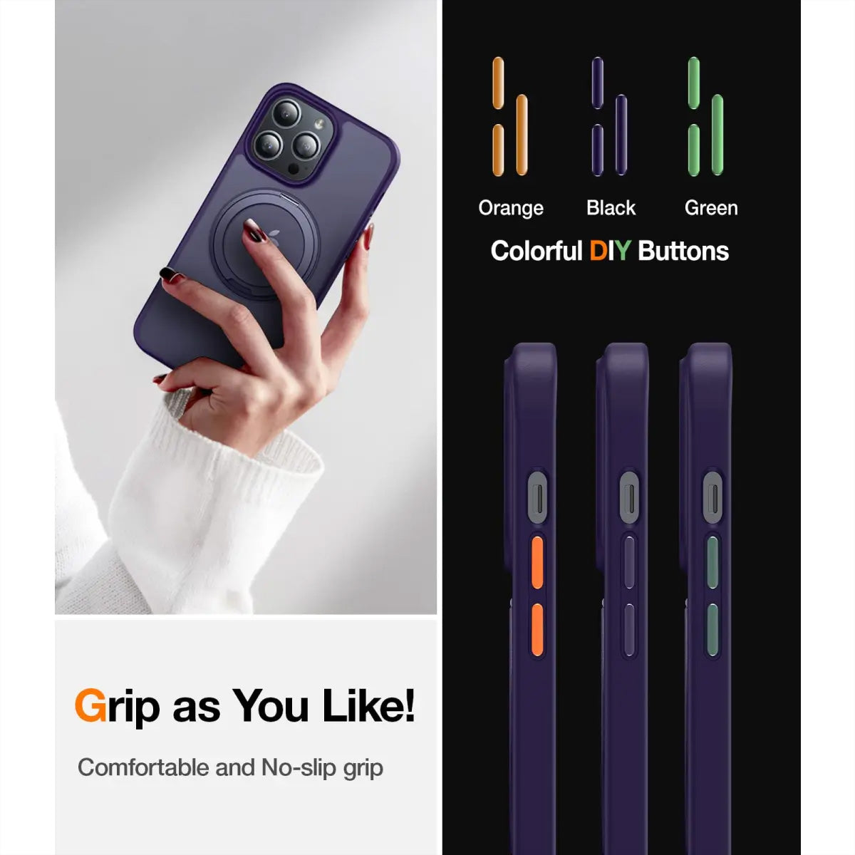 Torras UPRO Ostand Pro Backcover – für Apple iPhone 14 Pro – MagSafe, mit Ständer, PC+TPU, violett