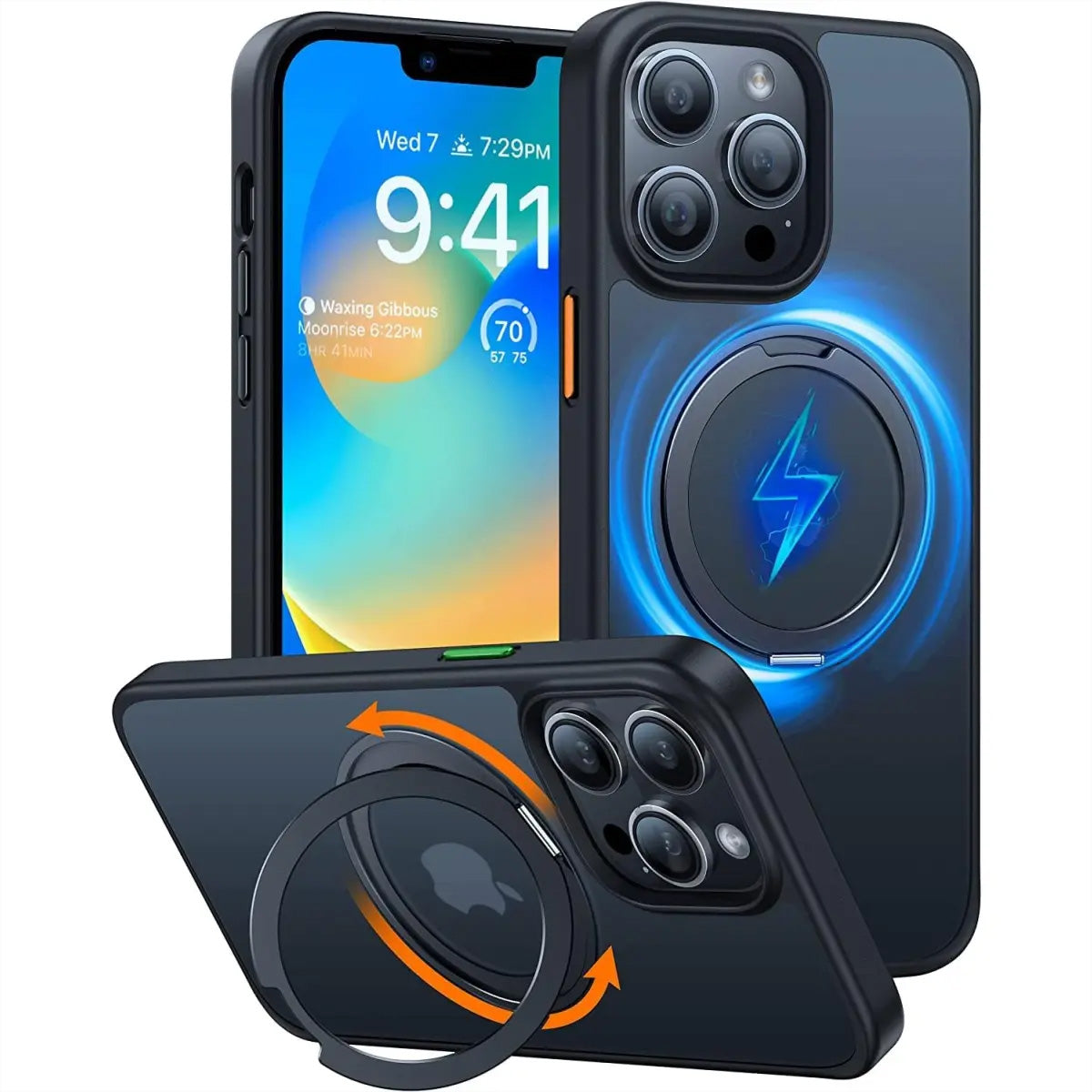 Torras UPRO Ostand Pro Backcover – für Apple iPhone 14 Pro, MagSafe, mit Ständer, PC+TPU, Schwarz