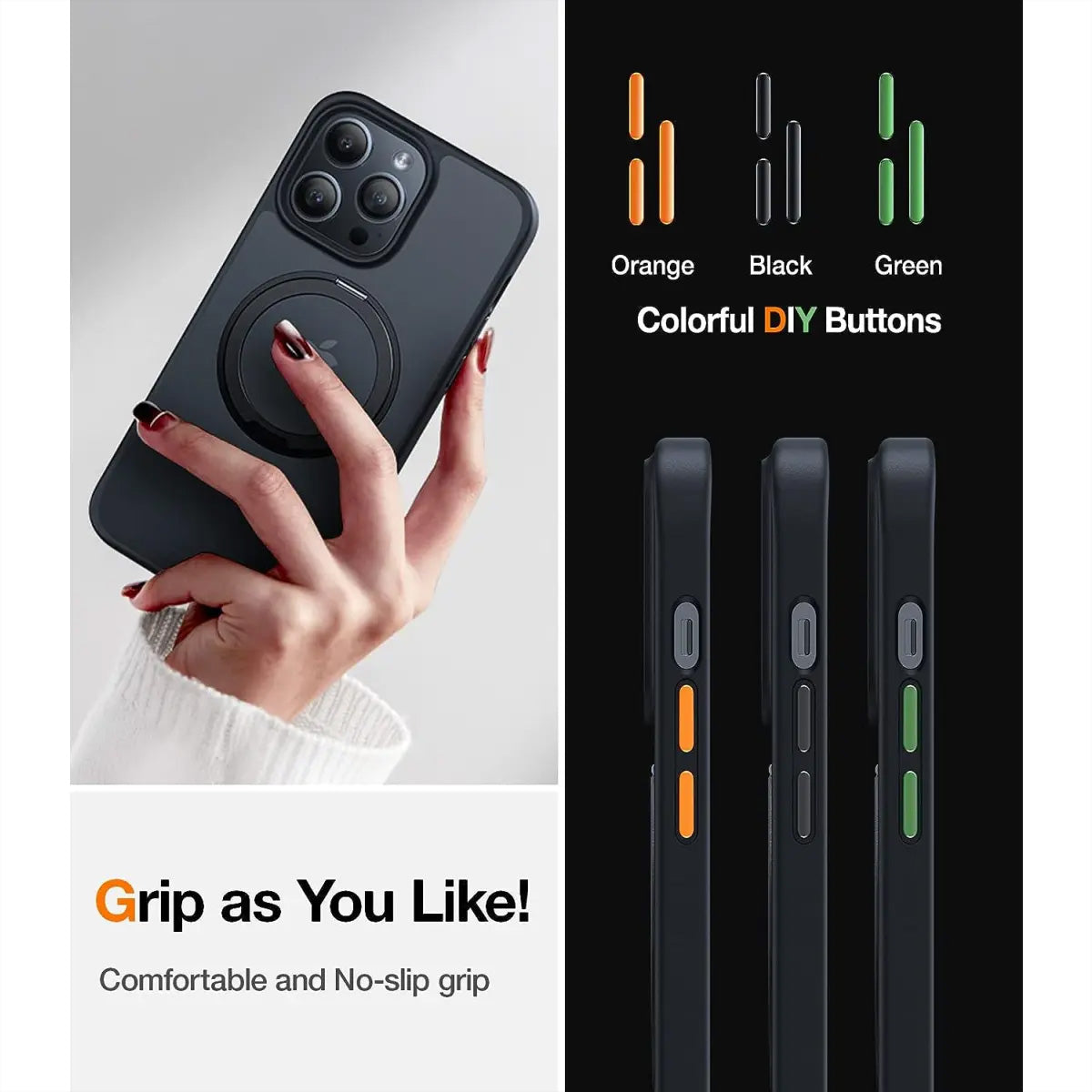 Torras UPRO Ostand Pro Backcover – für Apple iPhone 14 Pro, MagSafe, mit Ständer, PC+TPU, Schwarz