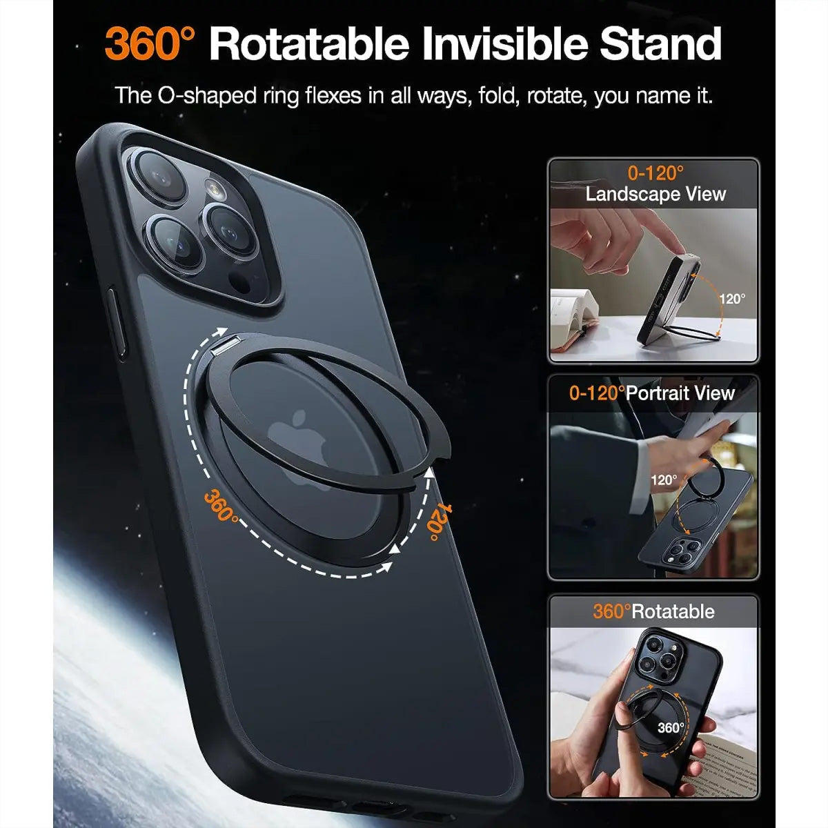 Torras UPRO Ostand Pro Backcover – für Apple iPhone 14 Pro, MagSafe, mit Ständer, PC+TPU, Schwarz