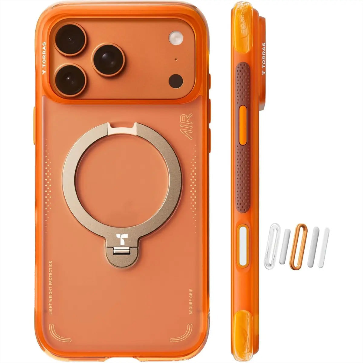 Torras Ostand Q3 Air – Backcover – für Apple iPhone 17 Pro – MagSafe, mit Ständer, PC+TPU, Orange
