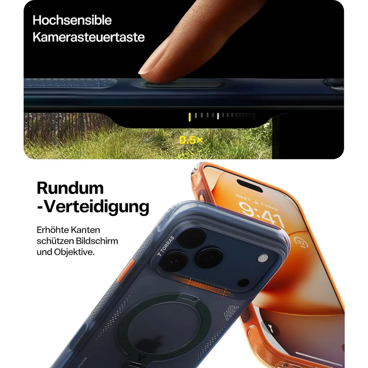 Torras Ostand Q3 Air – Backcover – für Apple iPhone 17 Pro – MagSafe, mit Ständer, PC+TPU, Orange