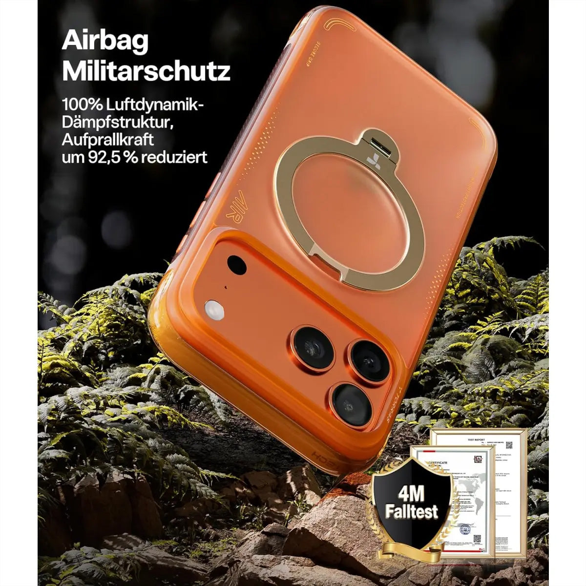 Torras Ostand Q3 Air – Backcover – für Apple iPhone 17 Pro – MagSafe, mit Ständer, PC+TPU, Orange