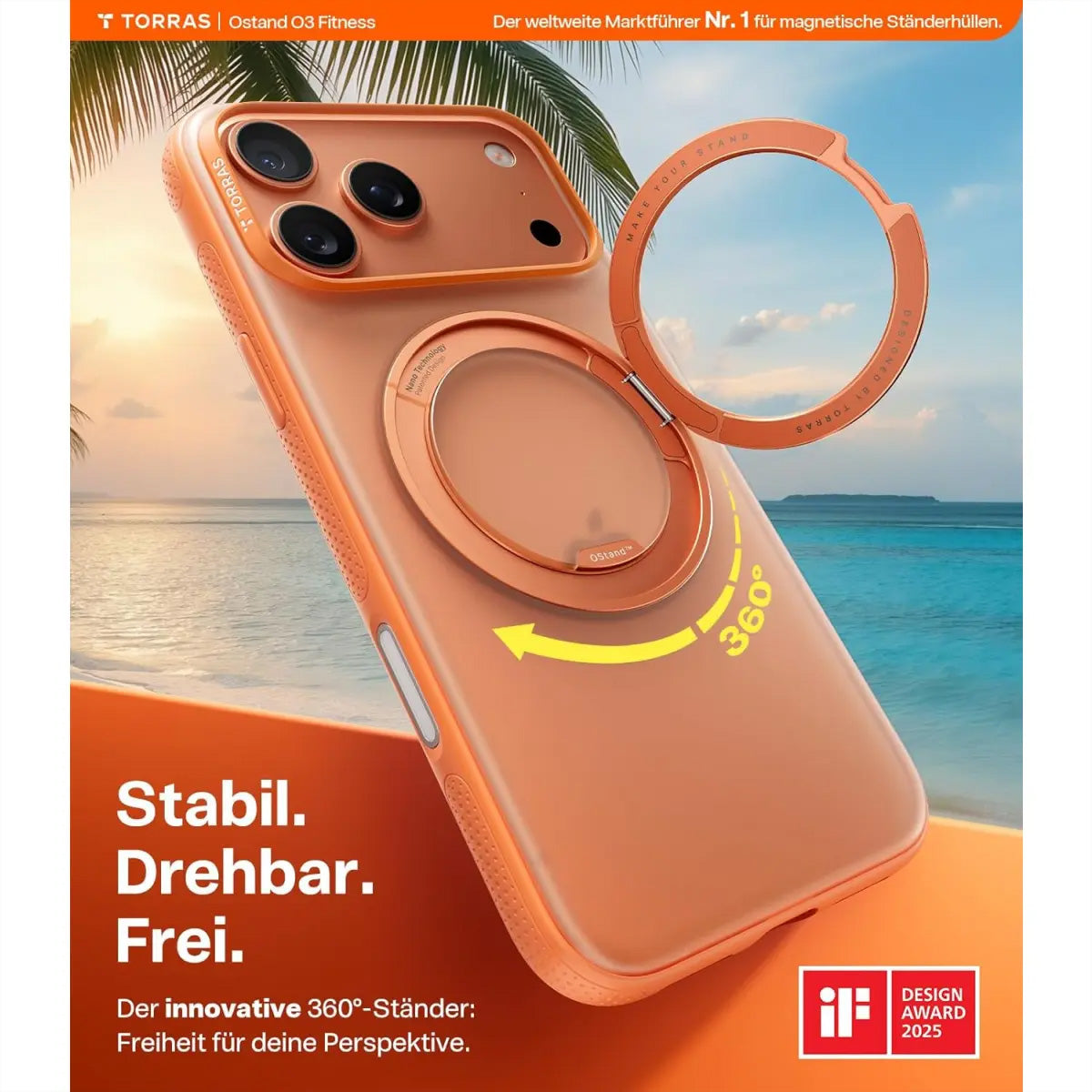 Torras UPRO Ostand Pro Backcover – für Apple iPhone 17 Pro, MagSafe, mit Ständer, PC+TPU, Orange