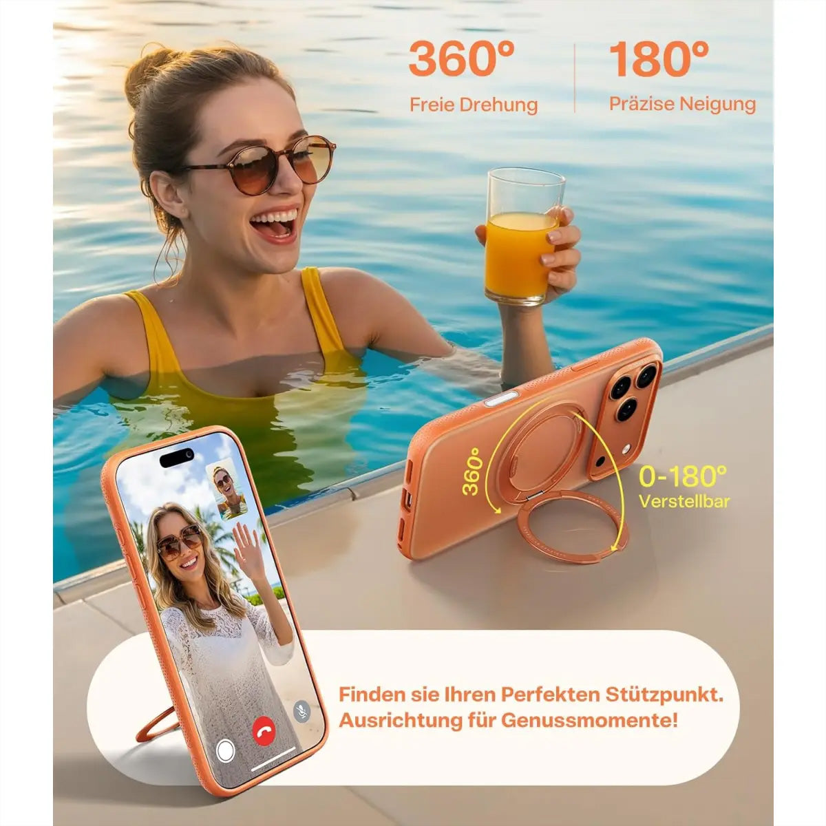 Torras UPRO Ostand Pro Backcover – für Apple iPhone 17 Pro, MagSafe, mit Ständer, PC+TPU, Orange