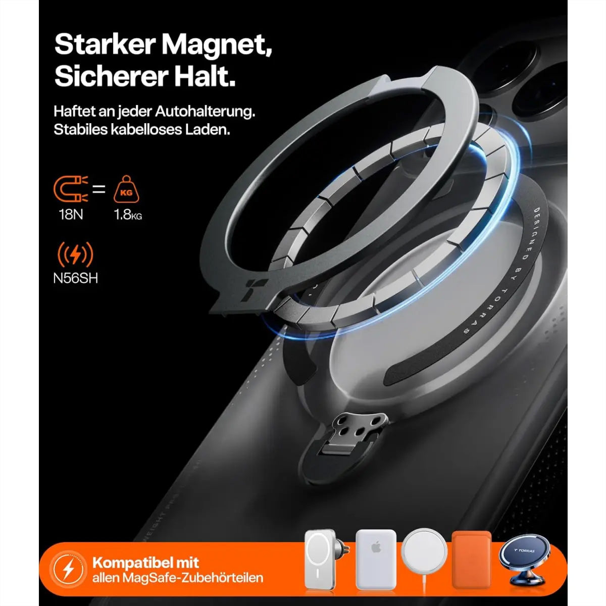 Torras Ostand Q3 Air Backcover – für Apple iPhone 17 Pro Max, MagSafe, mit Ständer, PC, Schwarz