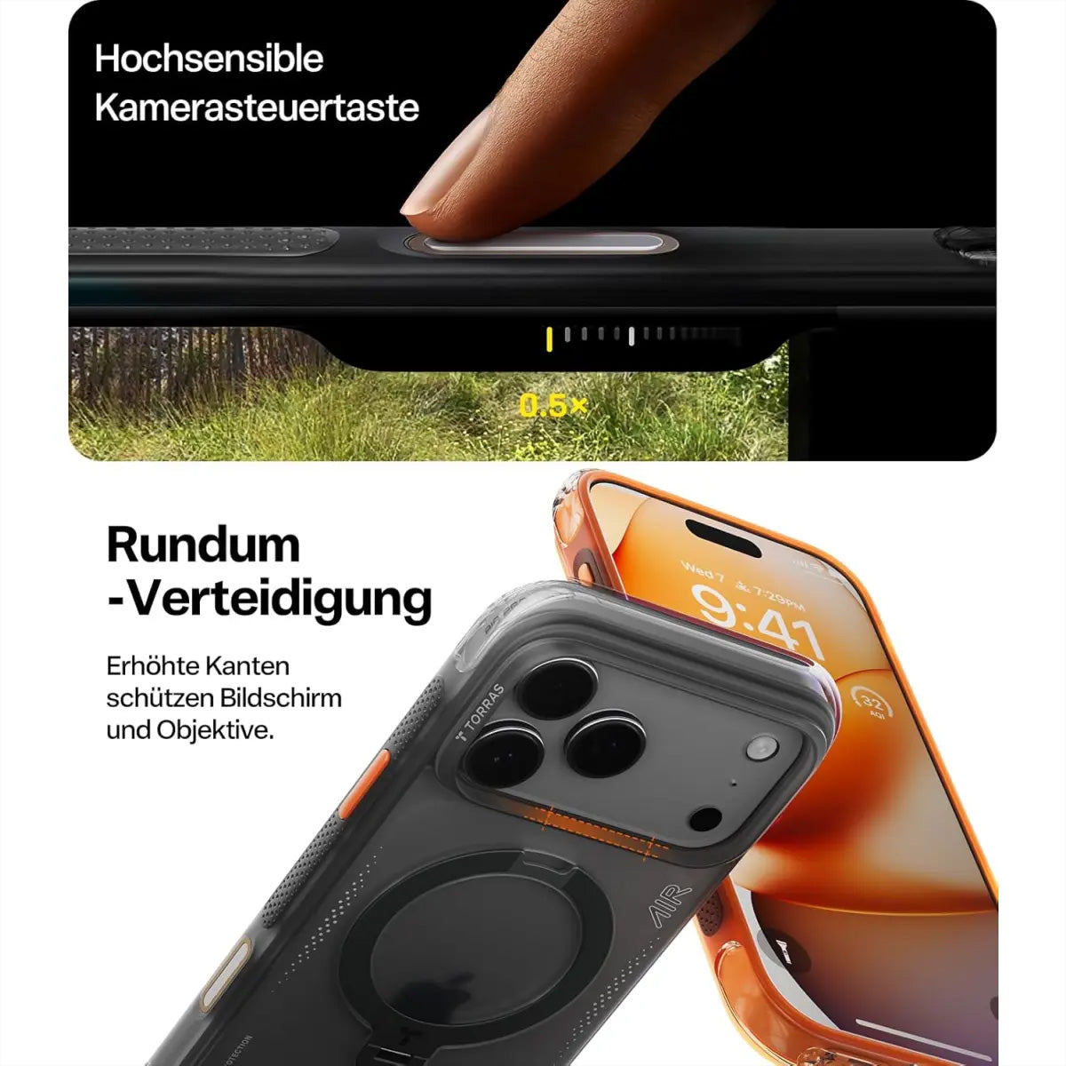 Torras Ostand Q3 Air Backcover – für Apple iPhone 17 Pro Max, MagSafe, mit Ständer, PC, Schwarz