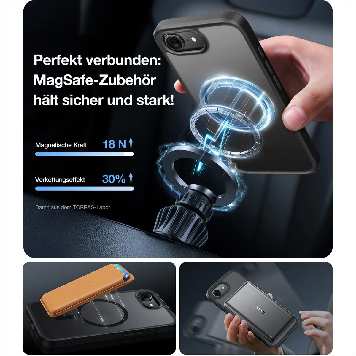Torras Guardian Backcover – für Apple iPhone 16e, MagSafe, PC+TPU, Schwarz