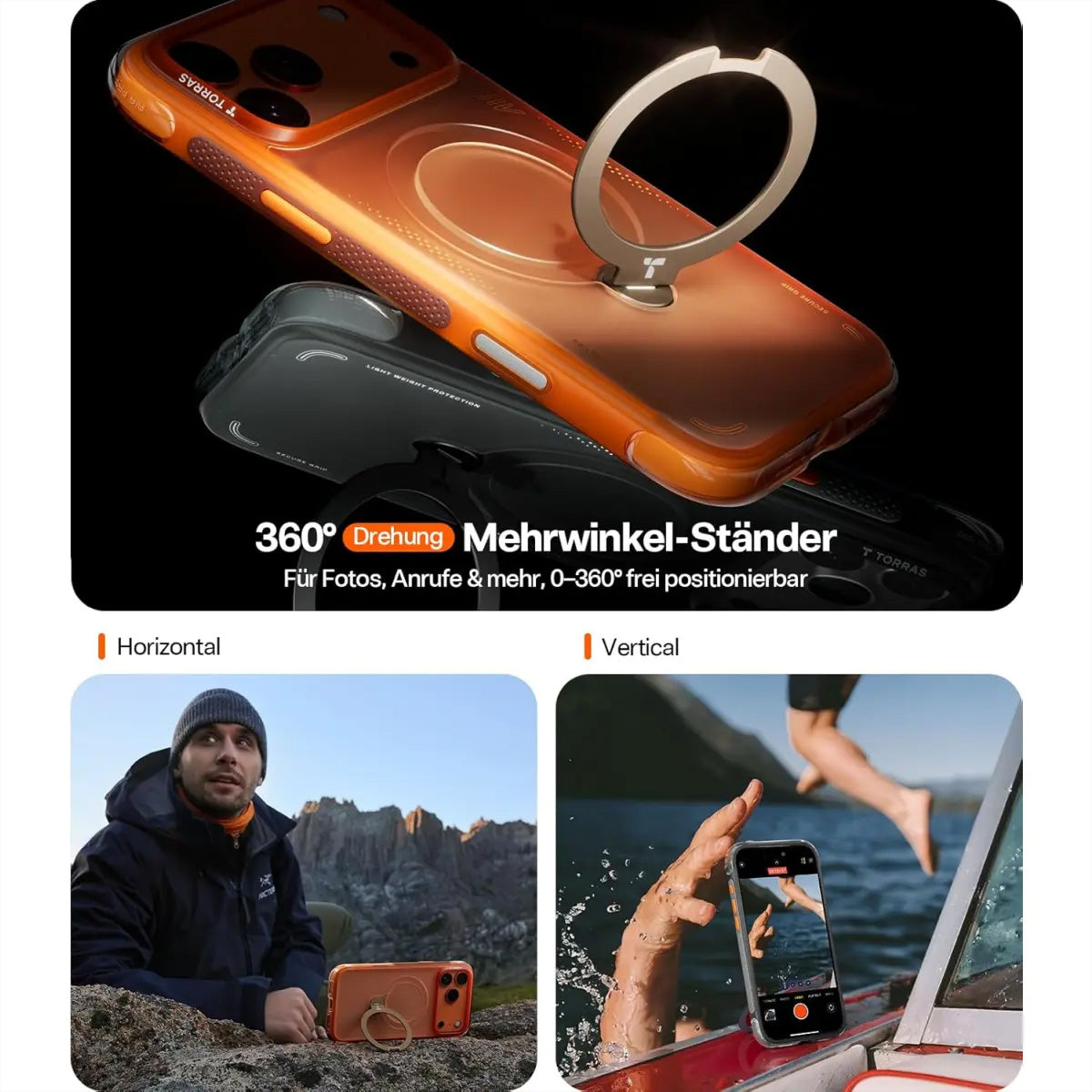 Torras Ostand Q3 Air Backcover – für Apple iPhone 17 Pro, MagSafe, mit Ständer, PC, schwarz