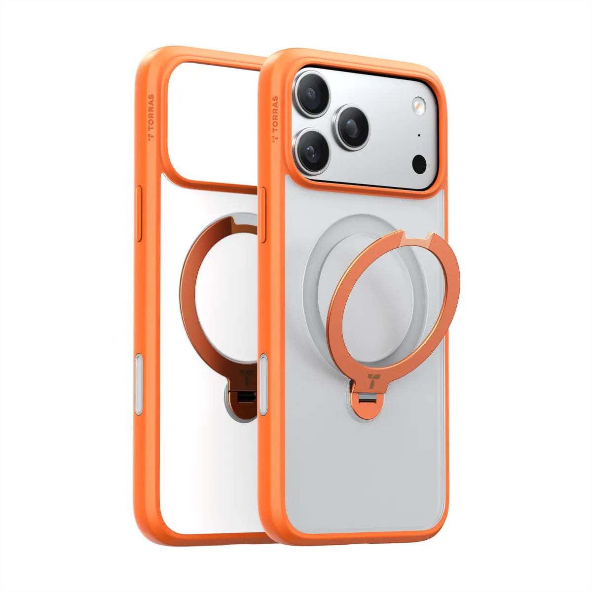 Torras Ostand 360 – Rückcover – für Apple iPhone 17 Pro, MagSafe, mit Ständer, PC+TPU, Orange