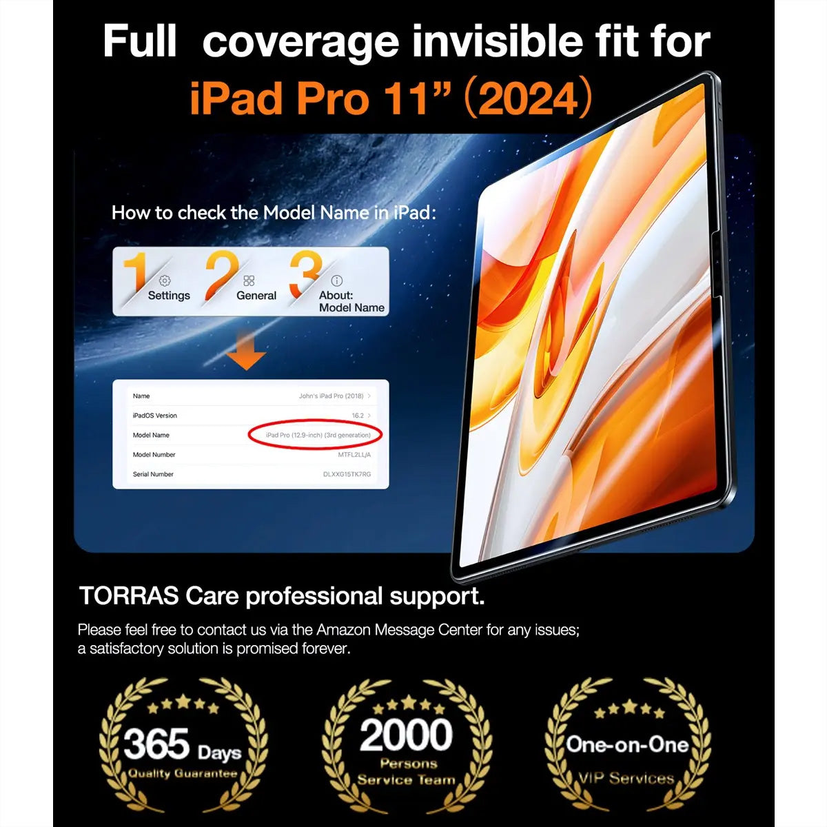 Torras Panzerglas für iPad Pro 11" (2024) – Installationsrahmen, oleophobe Beschichtung