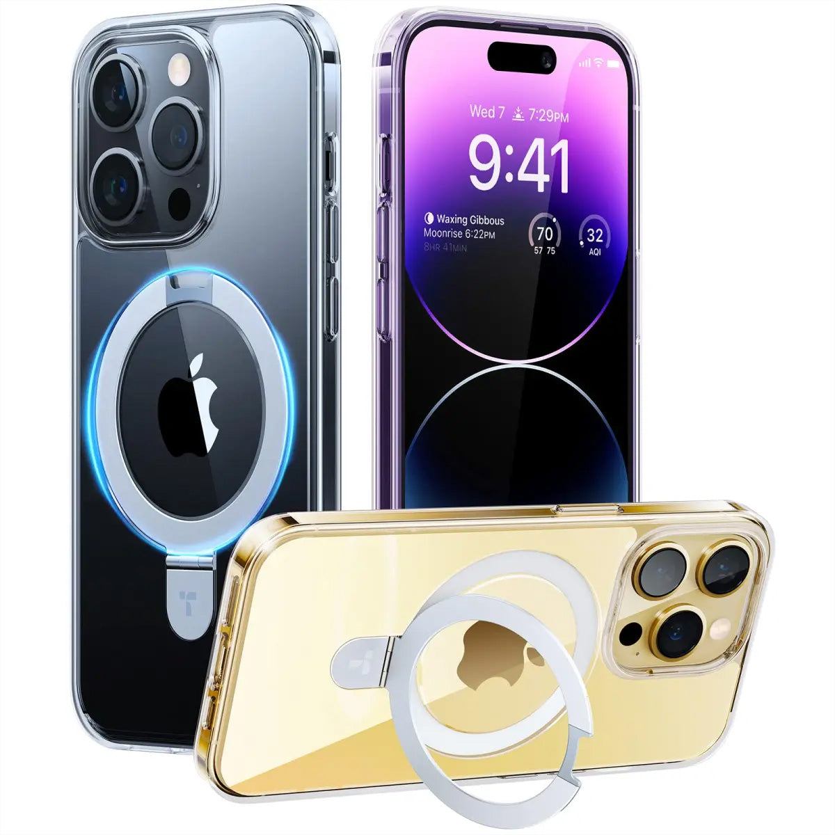 Torras UPRO Ostand Backcover – für Apple iPhone 14 Pro, MagSafe, mit Ständer, PC+TPU, Transparent