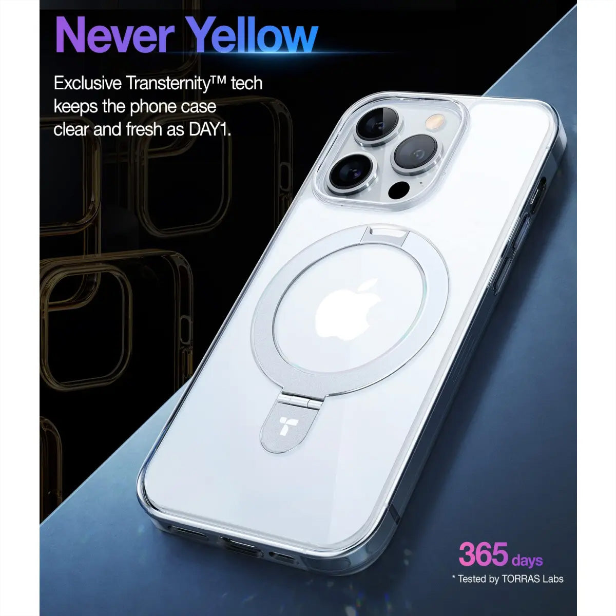 Torras UPRO Ostand Backcover – für Apple iPhone 14 Pro, MagSafe, mit Ständer, PC+TPU, Transparent