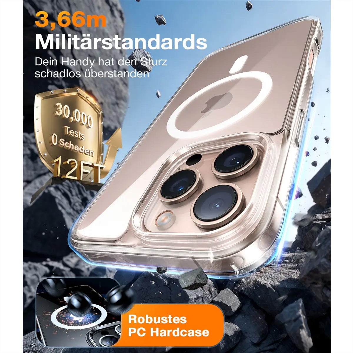 Torras Diamond – Backcover – für Apple iPhone 16 Pro, MagSafe, PC+TPU, Transparent